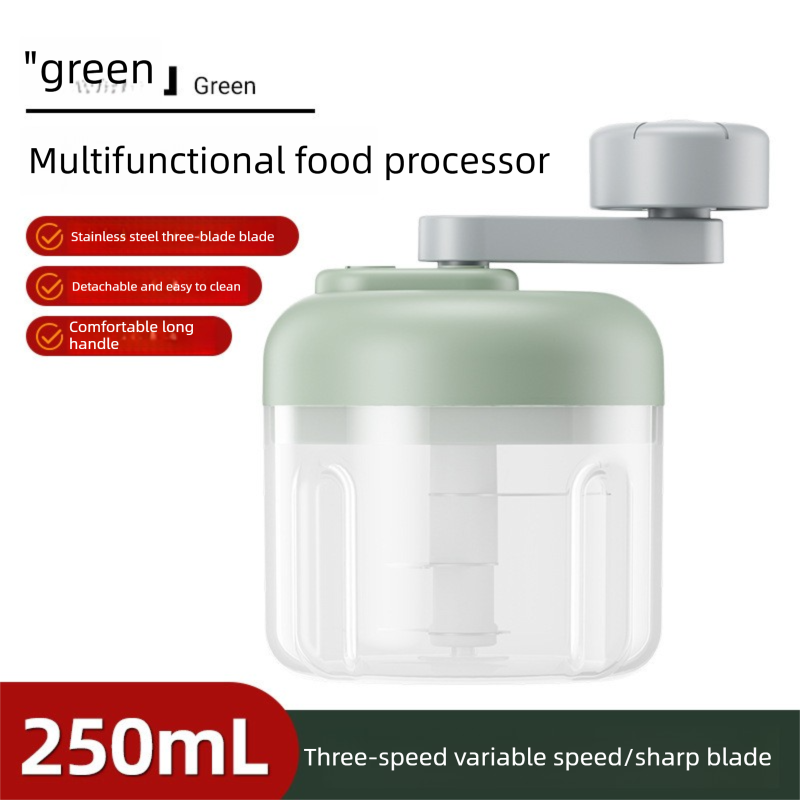 Manual Garlic Chopper & Food Processor 250ml Portable 3-Speed Hand-Crank Mincer – Green Large Capacity Edition - Image 1
