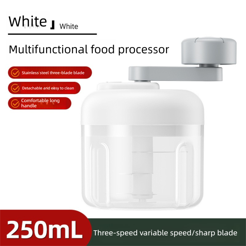 Manual Garlic Chopper & Food Processor 250ml Portable 3-Speed Hand-Crank Mincer – White Large Capacity Edition - Image 1