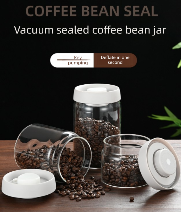 1200ml Large Vacuum Sealed Glass Canister - One-Press Airtight Food Storage Jar - High Borosilicate Coffee Bean Container & Pantry Organiser (Black Lid) - Image 2