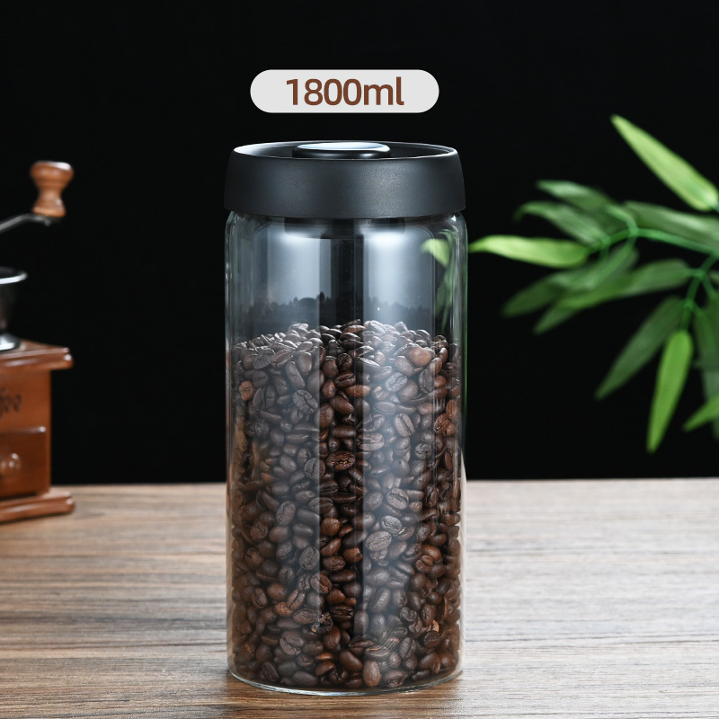1800ml Extra Large Vacuum Sealed Glass Canister - One-Press Airtight Food Storage Jar - Tall Borosilicate Container for Bulk Coffee, Pasta & Cereal (Black Lid) - Image 1