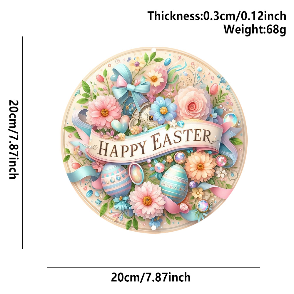 Easter Wooden Door Sign & Hanging Ornament 3-Piece Set – Happy Easter Flowers, Bunny Welcome, and Egg Wreath Designs - Image 2