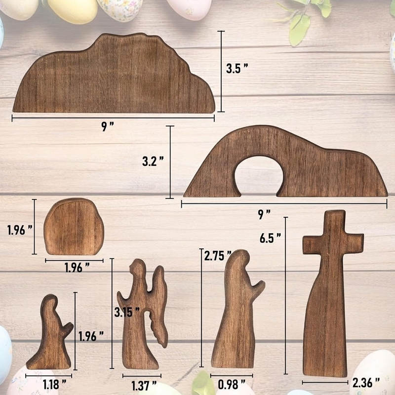 Easter Resurrection Scene 7-Piece Wooden Tabletop Set – Handcrafted Cross, Tomb, and Figurines Commemorative Display - Image 2