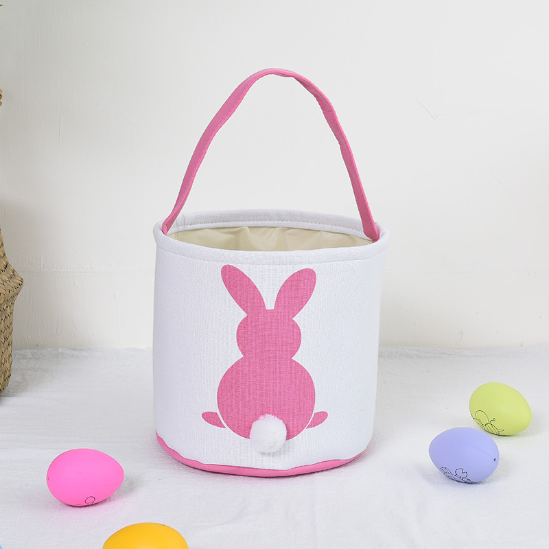 Personalised Easter Bunny Basket Hand-Embroidered Canvas Tote – Soft Pink Bunny Ear Candy Bag & Storage Bucket - Image 1