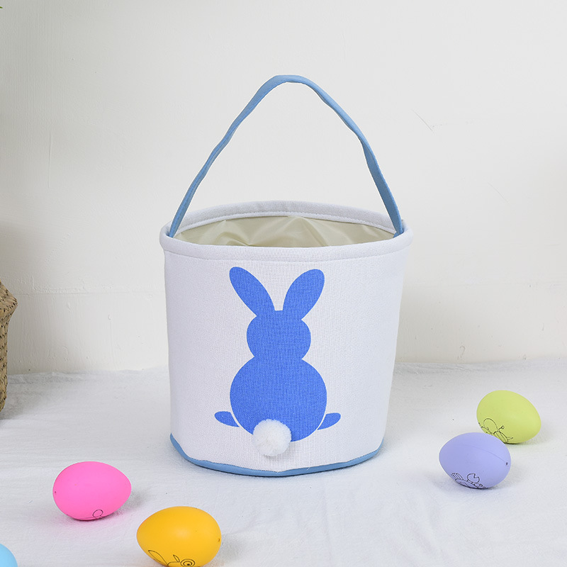 Personalised Easter Bunny Basket Hand-Embroidered Canvas Tote – Soft Blue Bunny Ear Candy Bag & Storage Bucket - Image 1