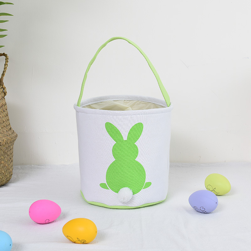 Personalised Easter Bunny Basket Hand-Embroidered Canvas Tote – Soft Green Bunny Ear Candy Bag & Storage Bucket - Image 1