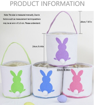 Personalised Easter Bunny Basket Hand-Embroidered Canvas Tote – Soft Green Bunny Ear Candy Bag & Storage Bucket - Image 2