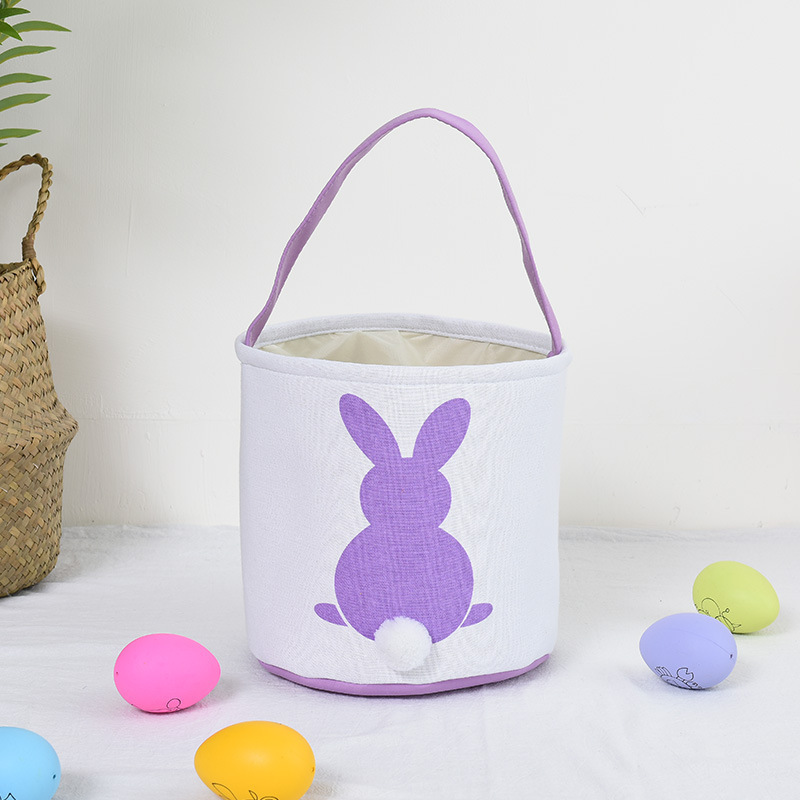 Personalised Easter Bunny Basket Hand-Embroidered Canvas Tote – Soft Purple Bunny Ear Candy Bag & Storage Bucket - Image 1