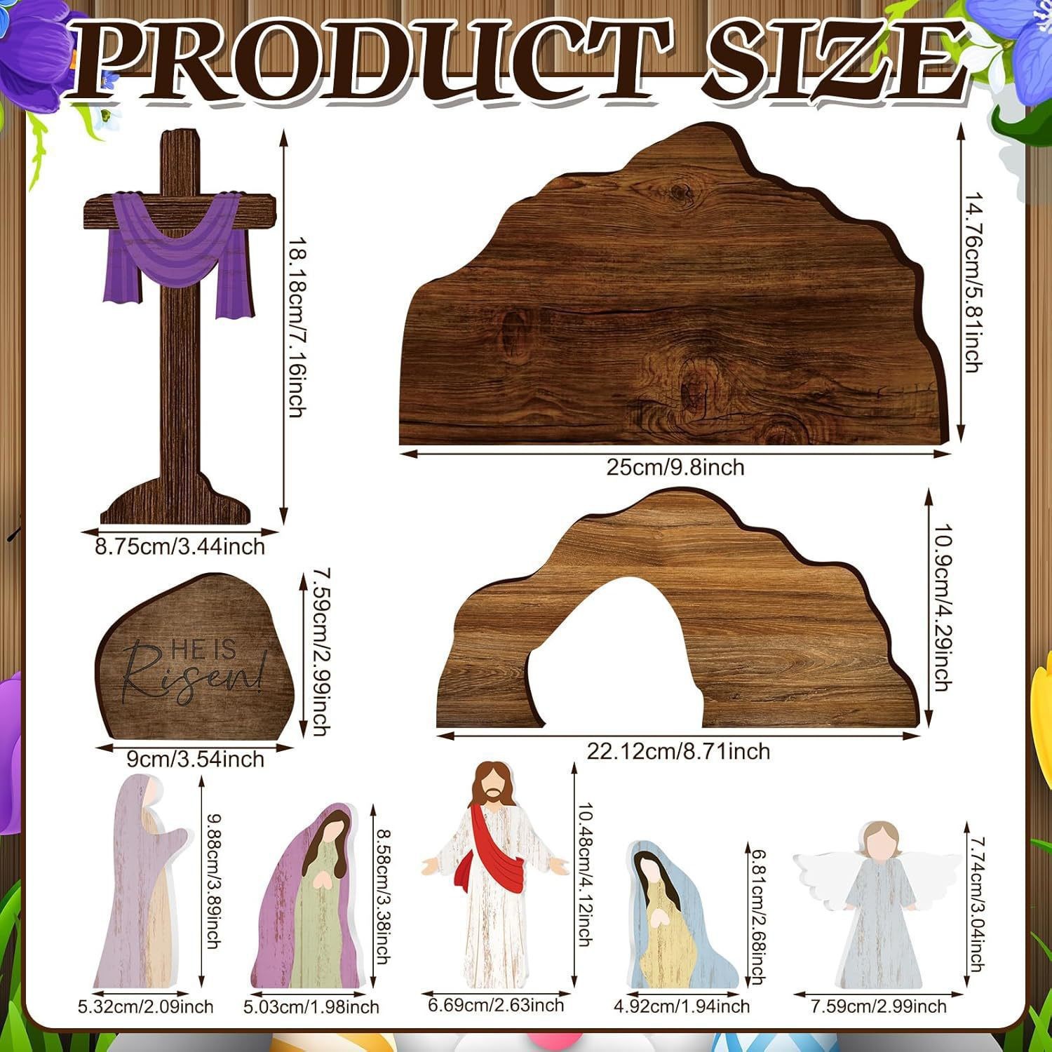 Easter Resurrection Scene Set Mini Wooden Figurine Ornament – Detailed Cross & Empty Tomb Creative Tabletop Decoration - Image 2
