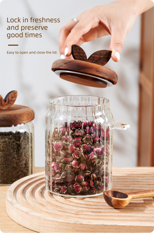 500ml Premium Borosilicate Glass Storage Jar with Acacia Wood Lid & Integrated Spoon – Airtight Moisture-Proof Kitchen Canister for Tea, Coffee, and Spices - Image 3