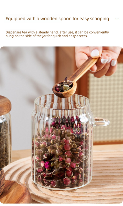 500ml Premium Borosilicate Glass Storage Jar with Acacia Wood Lid & Integrated Spoon – Airtight Moisture-Proof Kitchen Canister for Tea, Coffee, and Spices - Image 7