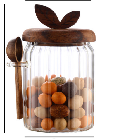 600ml Premium Borosilicate Glass Storage Jar with Acacia Wood Lid & Integrated Spoon – Airtight Moisture-Proof Kitchen Canister for Tea, Coffee, and Spices - Image 1