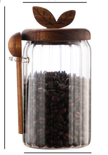 800ml Premium Borosilicate Glass Storage Jar with Acacia Wood Lid & Integrated Spoon – Airtight Moisture-Proof Kitchen Canister for Tea, Coffee, and Spices - Image 1