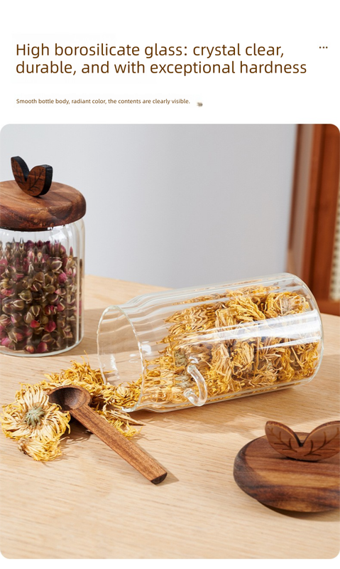 800ml Premium Borosilicate Glass Storage Jar with Acacia Wood Lid & Integrated Spoon – Airtight Moisture-Proof Kitchen Canister for Tea, Coffee, and Spices - Image 6