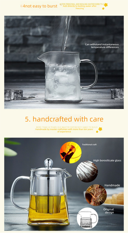 350ml Heat-Resistant Glass Teapot with Stainless Steel Infuser Square Base Stovetop Safe Loose Leaf Tea Maker - Image 4