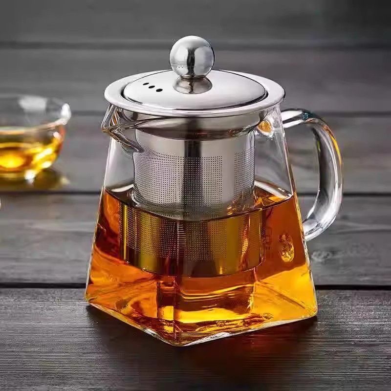 450ml Heat Resistant Glass Teapot with 304 Stainless Steel Infuser Square Base Loose Leaf Tea Maker for Home Office - Image 1