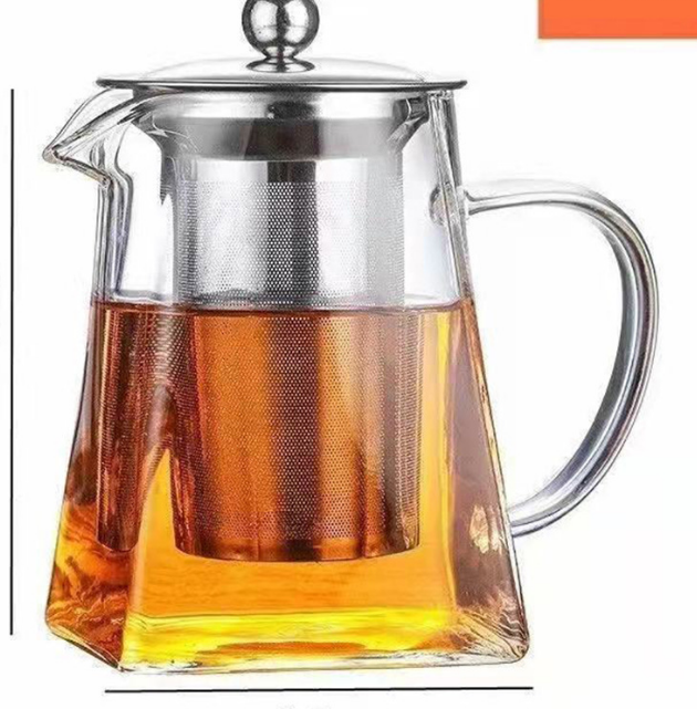 550ml Heat Resistant Glass Teapot with 304 Stainless Steel Infuser Thickened Square Base Loose Leaf Tea Maker for Home Office - Image 1