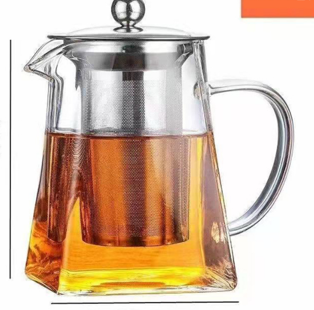 950ml Heat Resistant Glass Teapot with 304 Stainless Steel Infuser Thickened Square Base Loose Leaf Tea Maker for Home Entertaining - Image 1