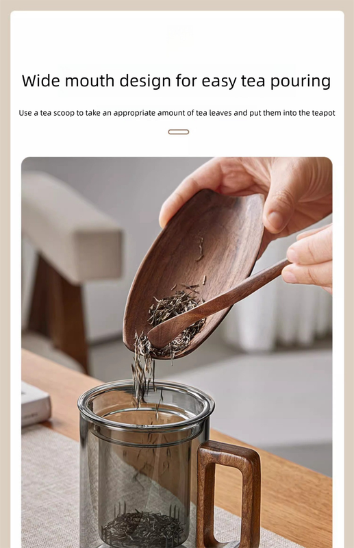 400ml Borosilicate Glass Tea Mug with Infuser and Walnut Wood Handle Clear Loose Leaf Teacup for Home Office - Image 5