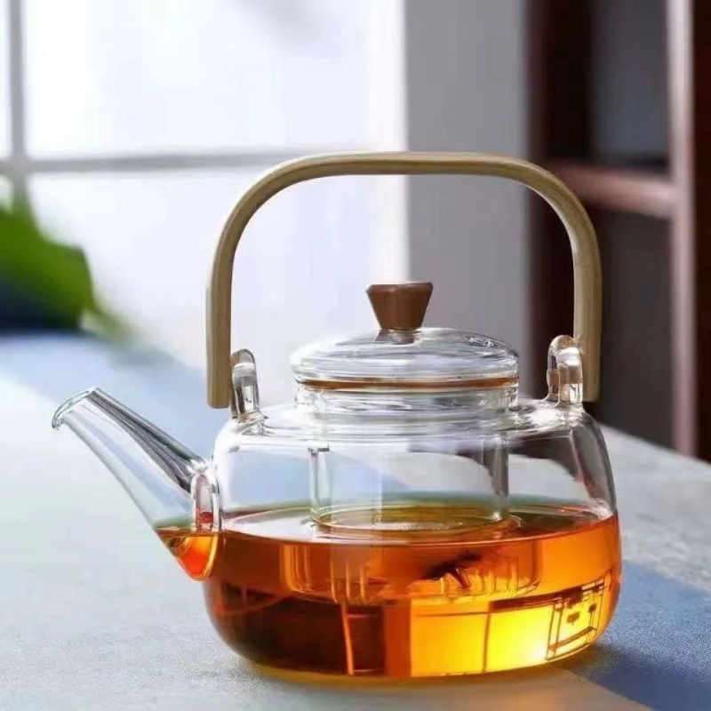 1000ml Heat Resistant Glass Teapot with Bamboo Handle and Glass Infuser Loose Leaf Tea Maker for Home - Image 1