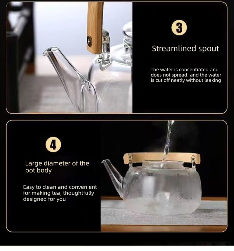1000ml Heat Resistant Glass Teapot with Bamboo Handle and Glass Infuser Loose Leaf Tea Maker for Home - Image 3