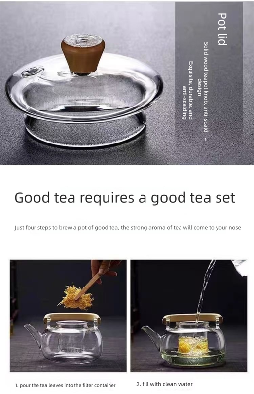 1000ml Heat Resistant Glass Teapot with Bamboo Handle and Glass Infuser Loose Leaf Tea Maker for Home - Image 4