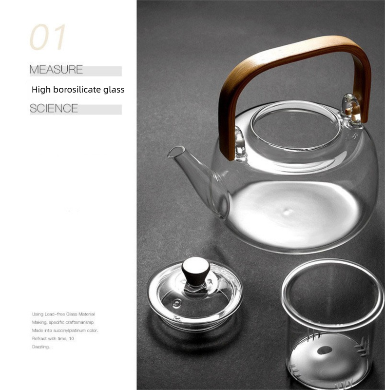 1500ml Heat Resistant Glass Teapot with Bamboo Handle and Glass Infuser Loose Leaf Tea Maker for Home - Image 5