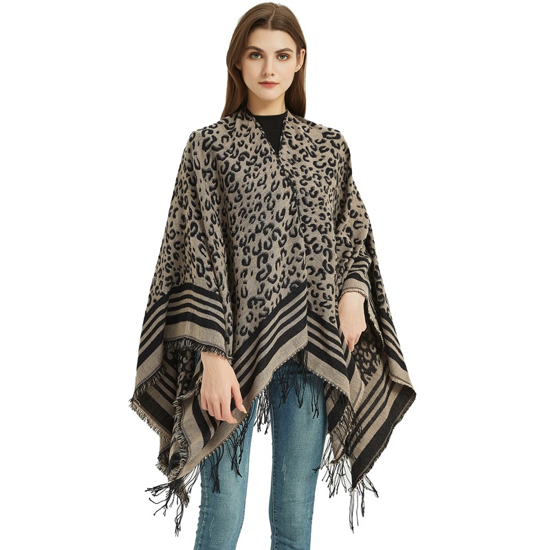 Women's Plaid Open-Front Poncho Cape – Soft Faux Cashmere Scarf Wrap with Tassel Detail (130 x 150cm)- Style P1004 - Image 1
