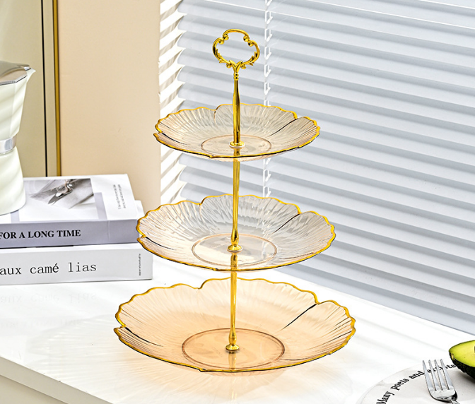 3-Tier Modern Fruit & Snack Stand – Gold Reinforced Tiered Platter with Durable Iron Art Support for Home, Reception, and Office - Image 1