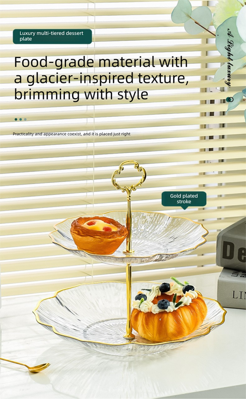 2-Tier Modern Fruit & Snack Stand – White Reinforced Tiered Platter with Durable Iron Art Support for Home, Reception, and Office - Image 2