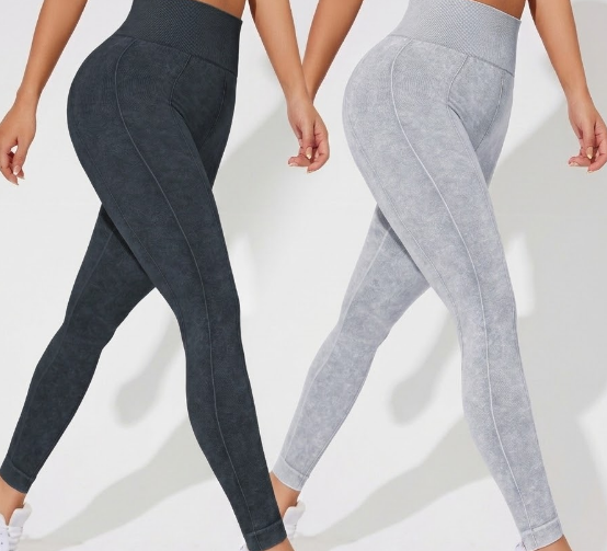 2 PCS Women's High Waisted Seamless Yoga Leggings Washed Black and Light Grey Activewear Tights Size S - Image 1