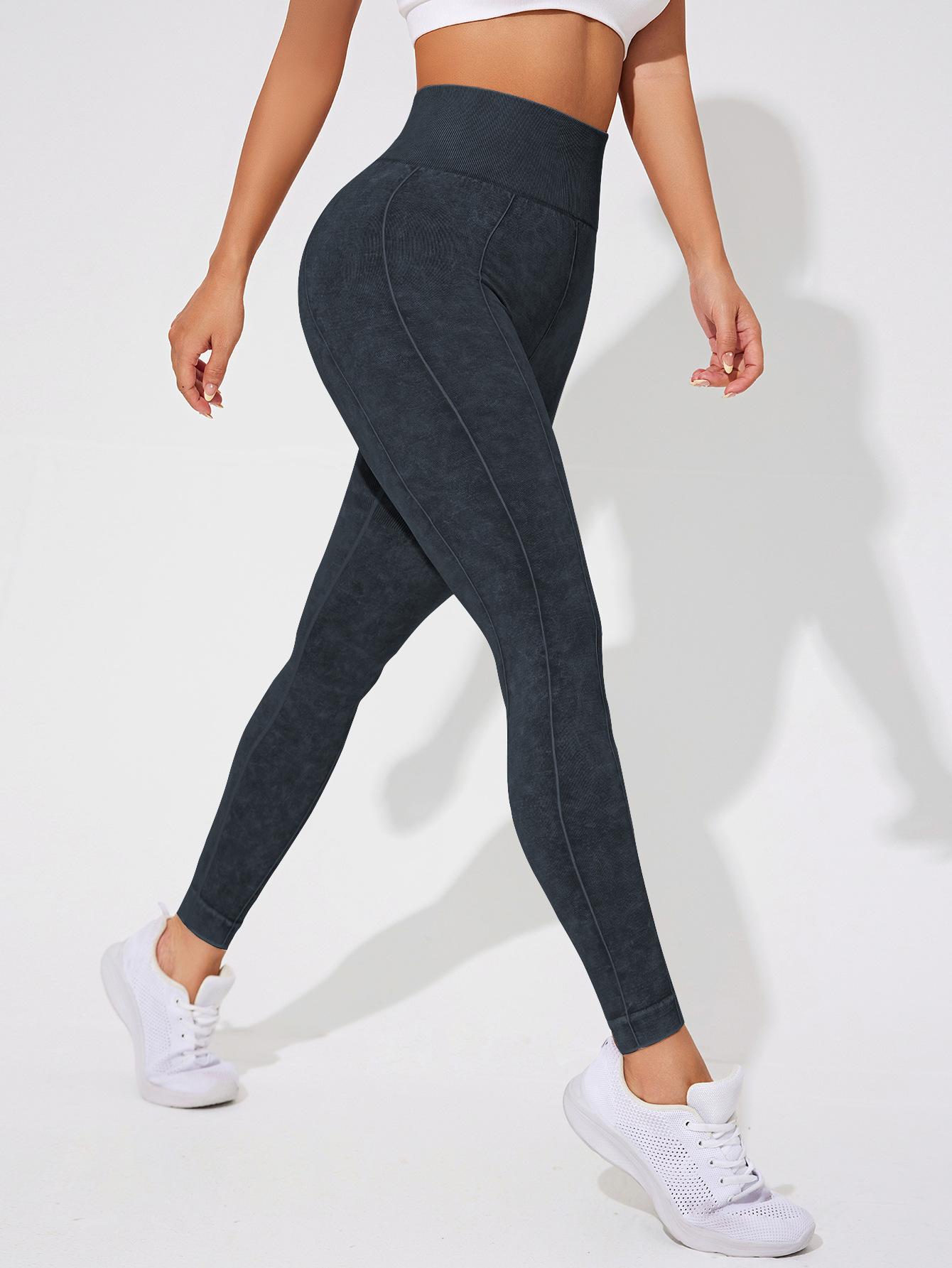 2 PCS Women's High Waisted Seamless Yoga Leggings Washed Black and Light Grey Activewear Tights Size M - Image 2