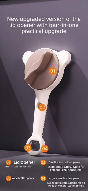4-in-1 Adjustable Jar Opener Multi-Functional Bottle Lid Remover Labor-Saving Kitchen Tool Khaki - Image 3