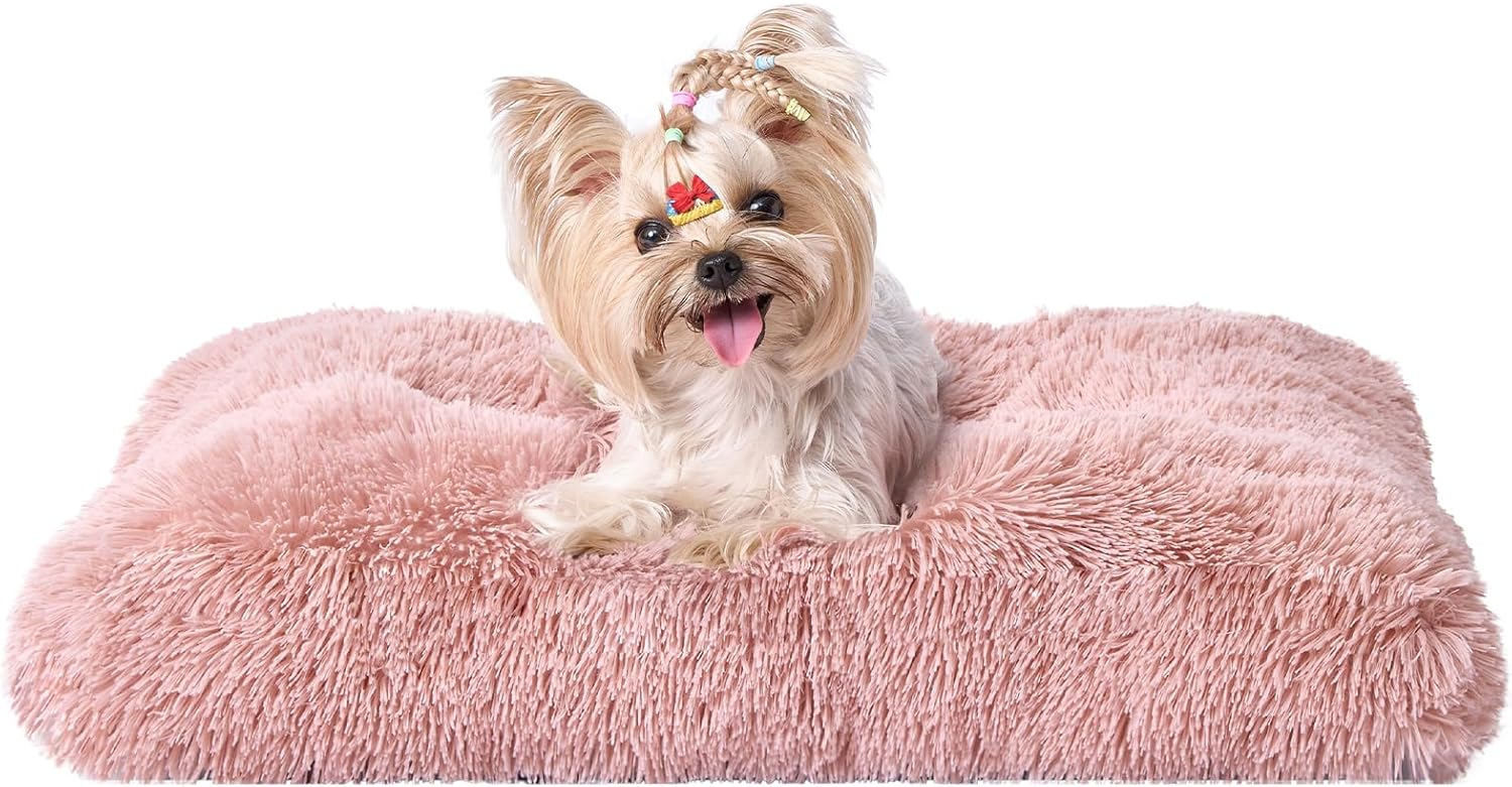 Luxury Long Plush Pet Bed Mat Faux Fur Crate Pad 65x50cm Pink Soft Warm Cushion for Medium Dogs - Image 1