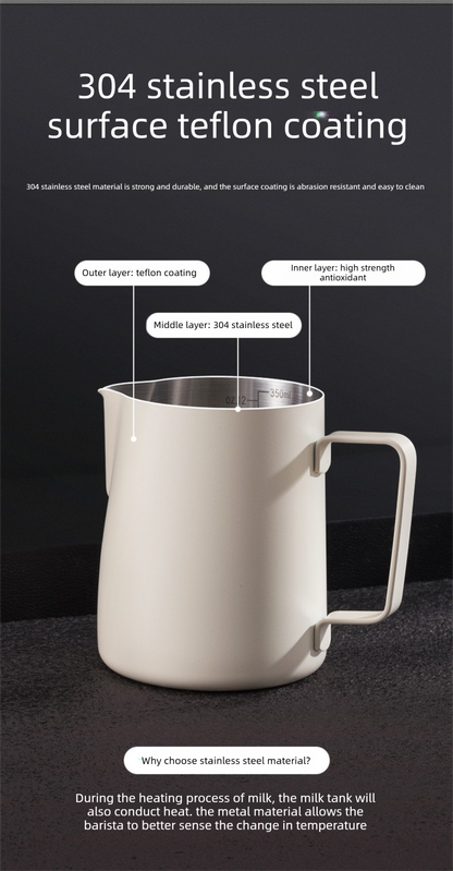 350ml Stainless Steel Milk Frothing Pitcher with Latte Art Pen Pointed Spout Steaming Jug Set for Home Baristas White - Image 3