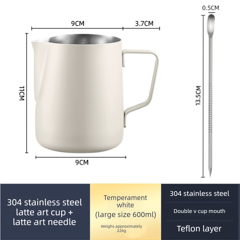 350ml Stainless Steel Milk Frothing Pitcher Pointed Spout Steaming Jug with Measurement Marks for Latte Art Home Baristas White - Image 1