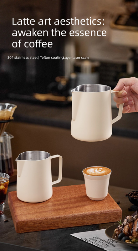 350ml Stainless Steel Milk Frothing Pitcher Pointed Spout Steaming Jug with Measurement Marks for Latte Art Home Baristas White - Image 2
