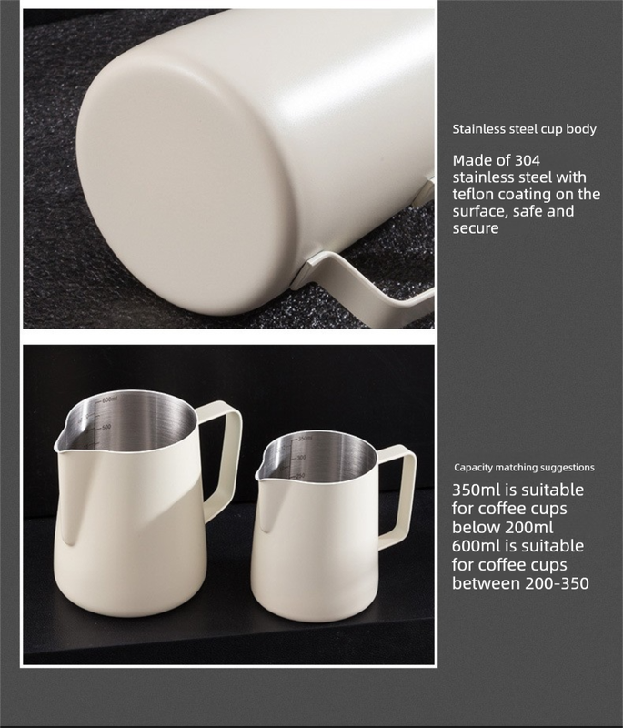 350ml Stainless Steel Milk Frothing Pitcher Pointed Spout Steaming Jug with Measurement Marks for Latte Art Home Baristas White - Image 8