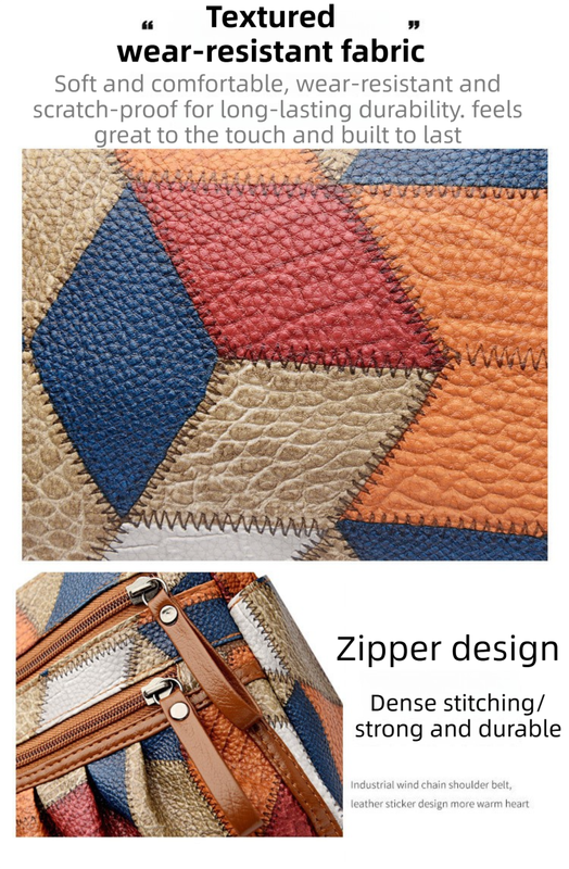 Lightweight Contrast Color Patchwork Shoulder Bag - Multi-Zipper Large Capacity PU Leather Satchel for Women(Style 3) - Image 2