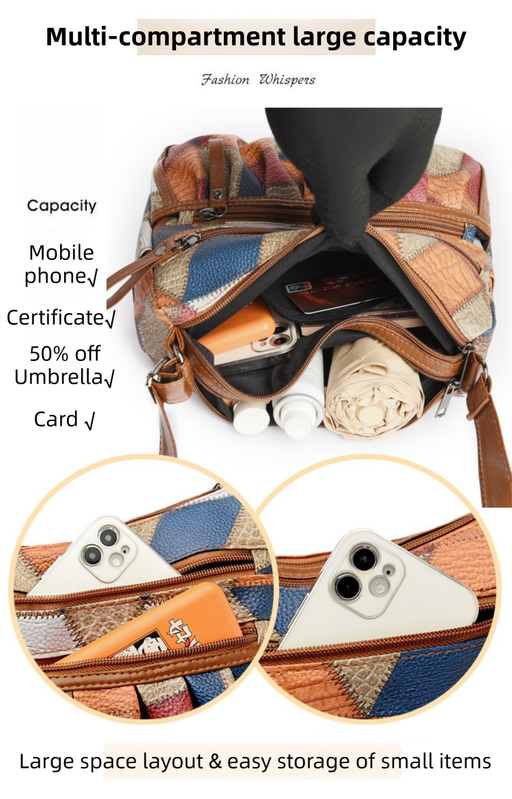 Lightweight Contrast Color Patchwork Shoulder Bag - Multi-Zipper Large Capacity PU Leather Satchel for Women(Style 3) - Image 3
