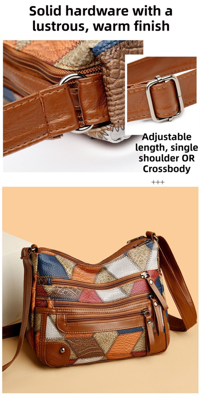 Lightweight Contrast Color Patchwork Shoulder Bag - Multi-Zipper Large Capacity PU Leather Satchel for Women(Style 3) - Image 4