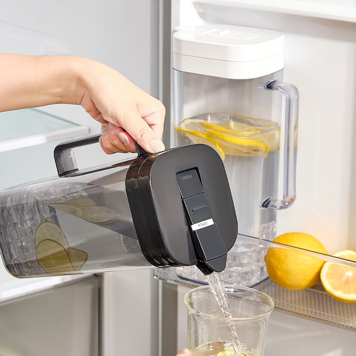 Black 2000ML Leak-Proof Flip-Top Cool Water Pitcher for Refrige Door - Cold/Heat-Resistant Stylish Iced Tea Fruit Infuser Kettle - Image 1