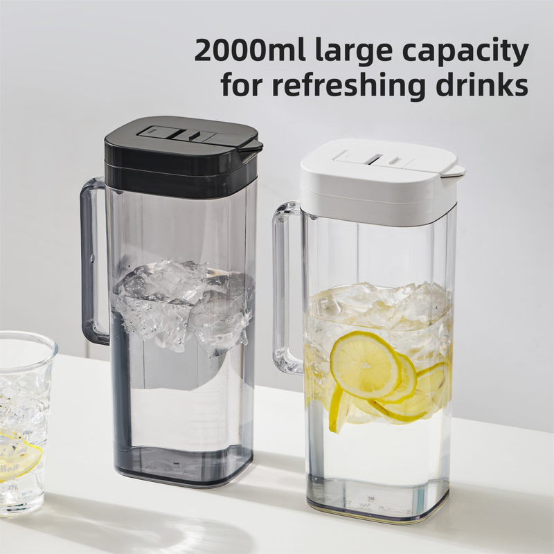 Black 2000ML Leak-Proof Flip-Top Cool Water Pitcher for Refrige Door - Cold/Heat-Resistant Stylish Iced Tea Fruit Infuser Kettle - Image 2