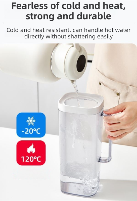 Black 2000ML Leak-Proof Flip-Top Cool Water Pitcher for Refrige Door - Cold/Heat-Resistant Stylish Iced Tea Fruit Infuser Kettle - Image 3