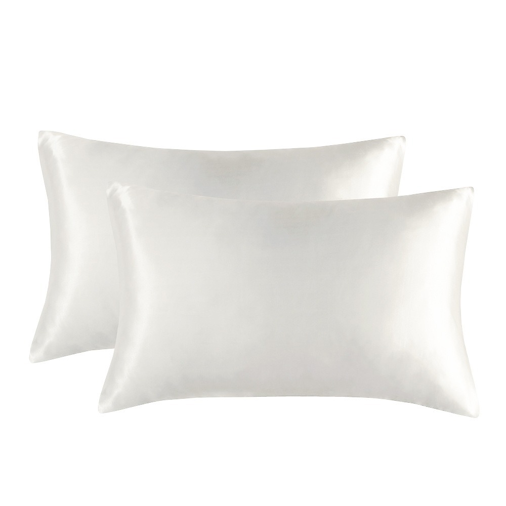 1-Pair White Luxury Satin Silk Pillowcase for Hair and Skin - Smooth Cooling Pillow Cover with Envelope Closure - Queen (20x30