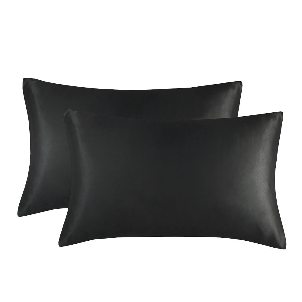 1-Pair Black Luxury Satin Silk Pillowcase for Hair and Skin - Smooth Cooling Pillow Cover with Envelope Closure - King (20x36
