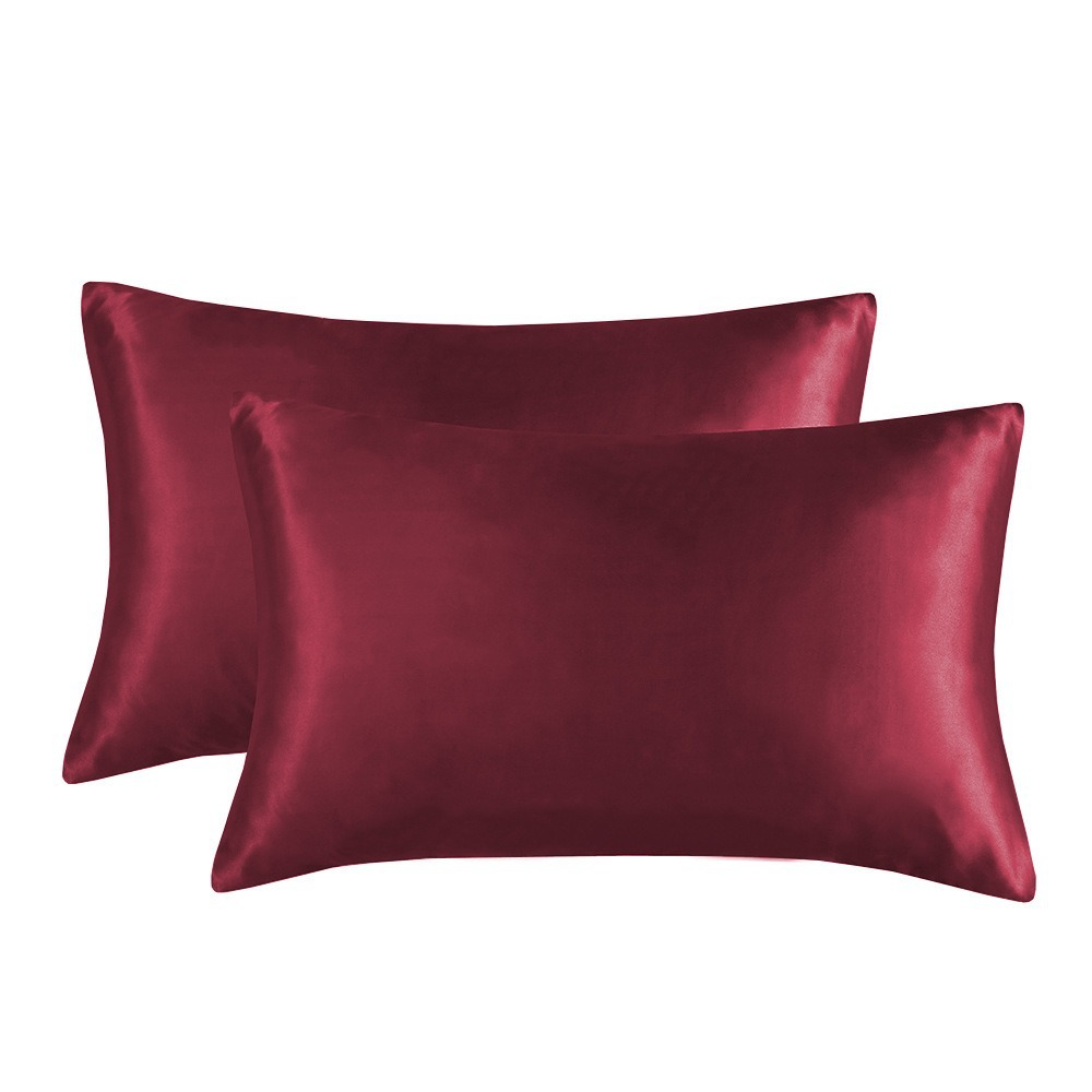 1-Pair Wine Red Luxury Satin Silk Pillowcase for Hair and Skin - Smooth Cooling Pillow Cover with Envelope Closure - King (20x36