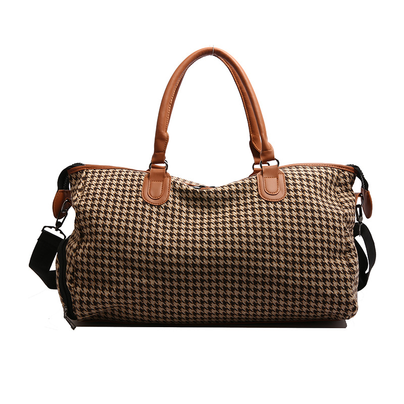 Brown Large Capacity Knitted Travel Bag with Shoe-Zone - Weekend Overnight & Carry-on Gym Bag - Image 1