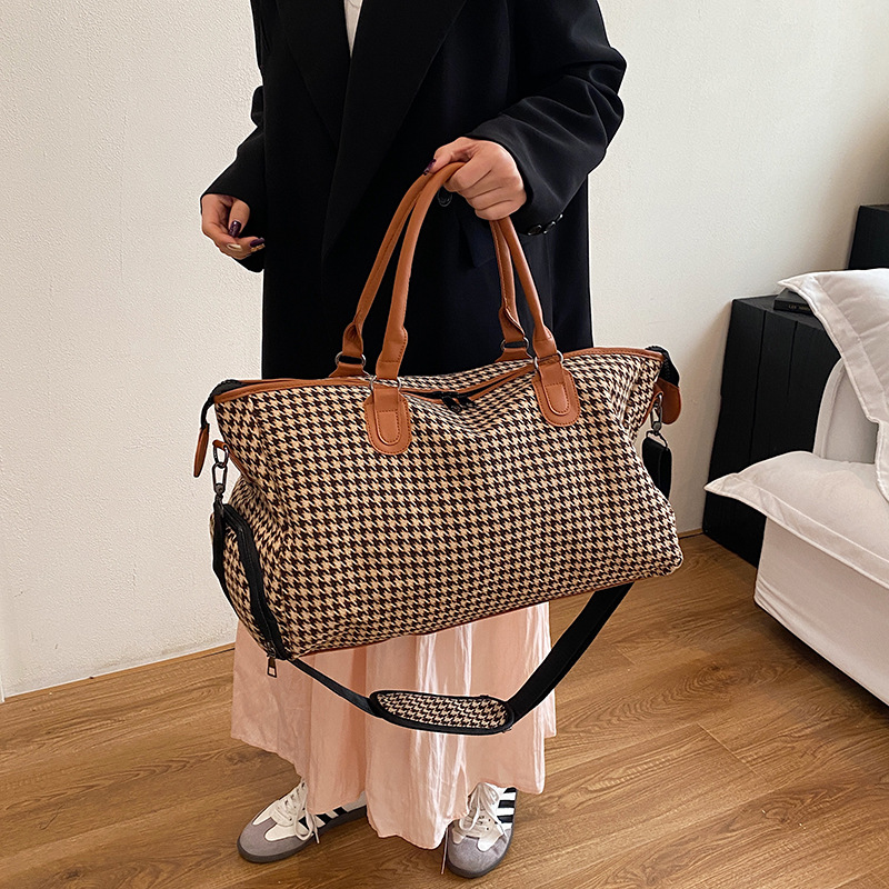 Brown Large Capacity Knitted Travel Bag with Shoe-Zone - Weekend Overnight & Carry-on Gym Bag - Image 2