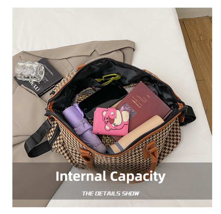 Brown Large Capacity Knitted Travel Bag with Shoe-Zone - Weekend Overnight & Carry-on Gym Bag - Image 4