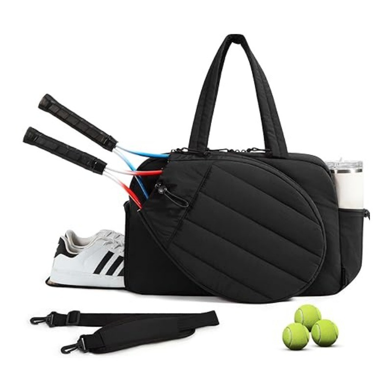 42L Black Tennis & Pickleball Expandable Tote Bag wIth Shoe-Zone & Bottle Side Pocket - Waterproof Gym Bag for Racquets & Paddles - Image 1